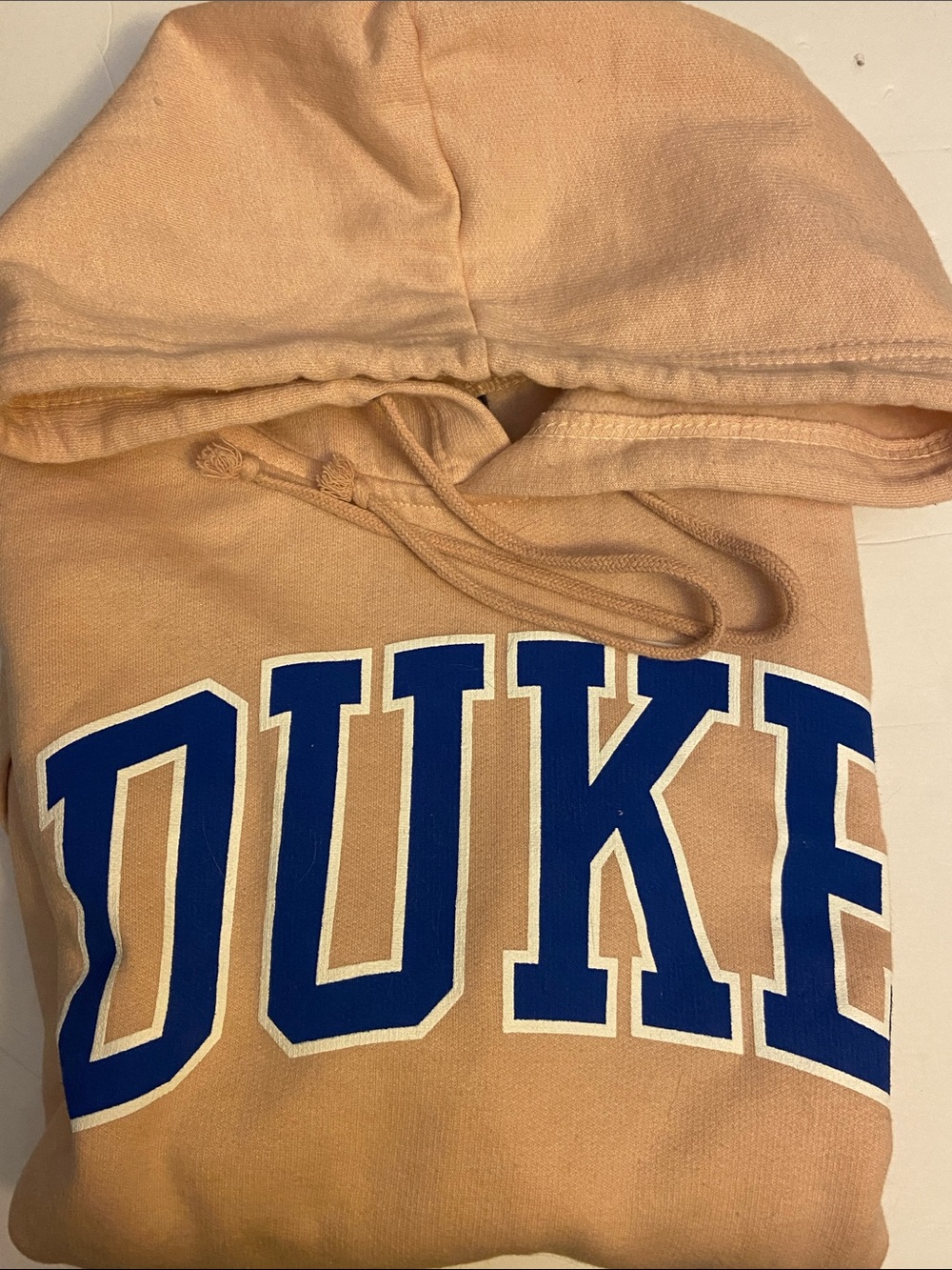 Duke University  by MW Sport VTG 80s Pale Pink made Pakistan Hoodie Sweatshirt L